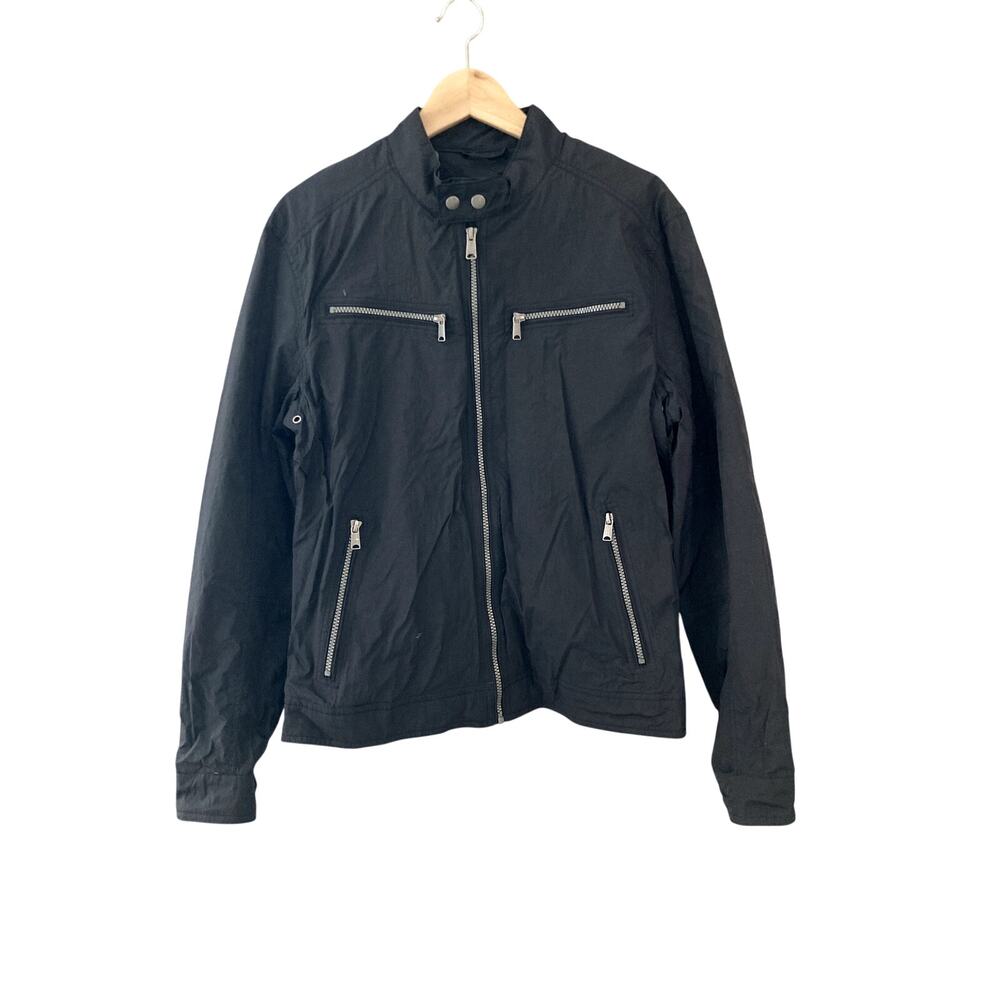 Lucky Brand Men's Band Collar Lightweight Nylon Jacket - Black - Medium